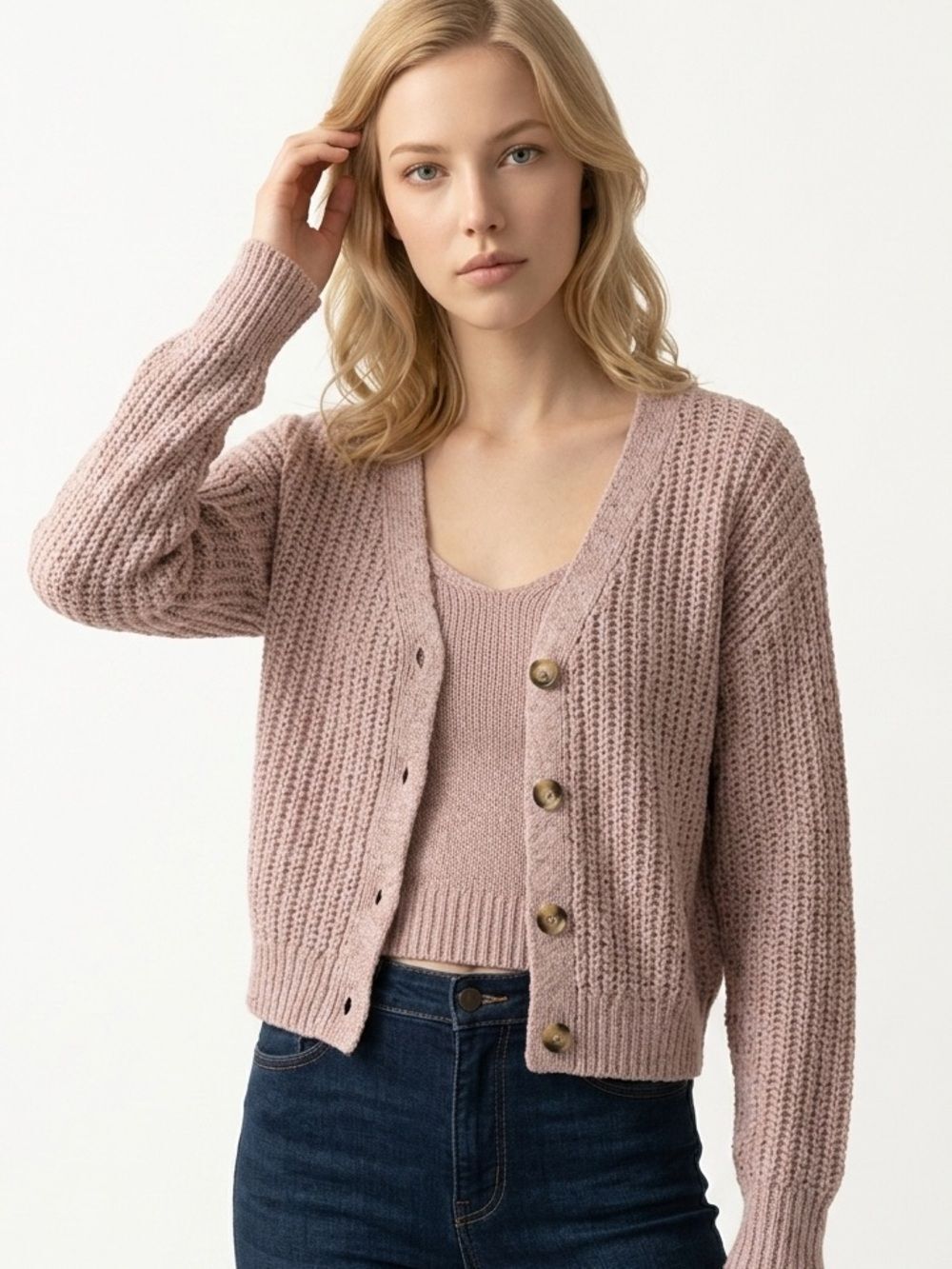 MOON & MADISON | Dusty Pink Knit Button Front Cardigan Sweater Women’s Size S